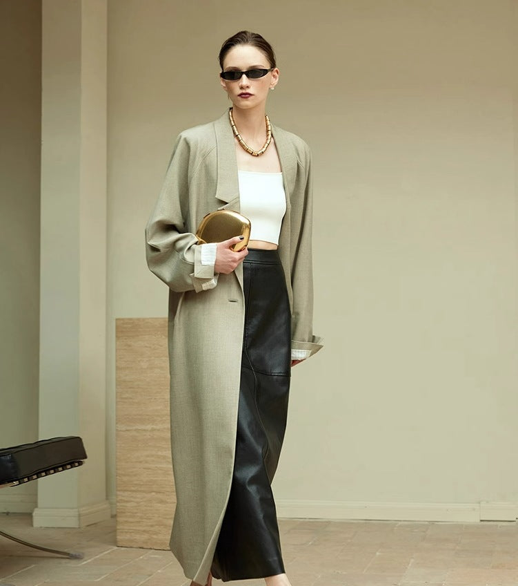 Lüks Yün Dokulu Oversize Uzun Blazer Ceket