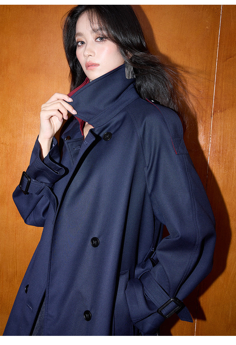 Kontrast Detaylı Retro Tarz Orta Boy Loose Trençkot