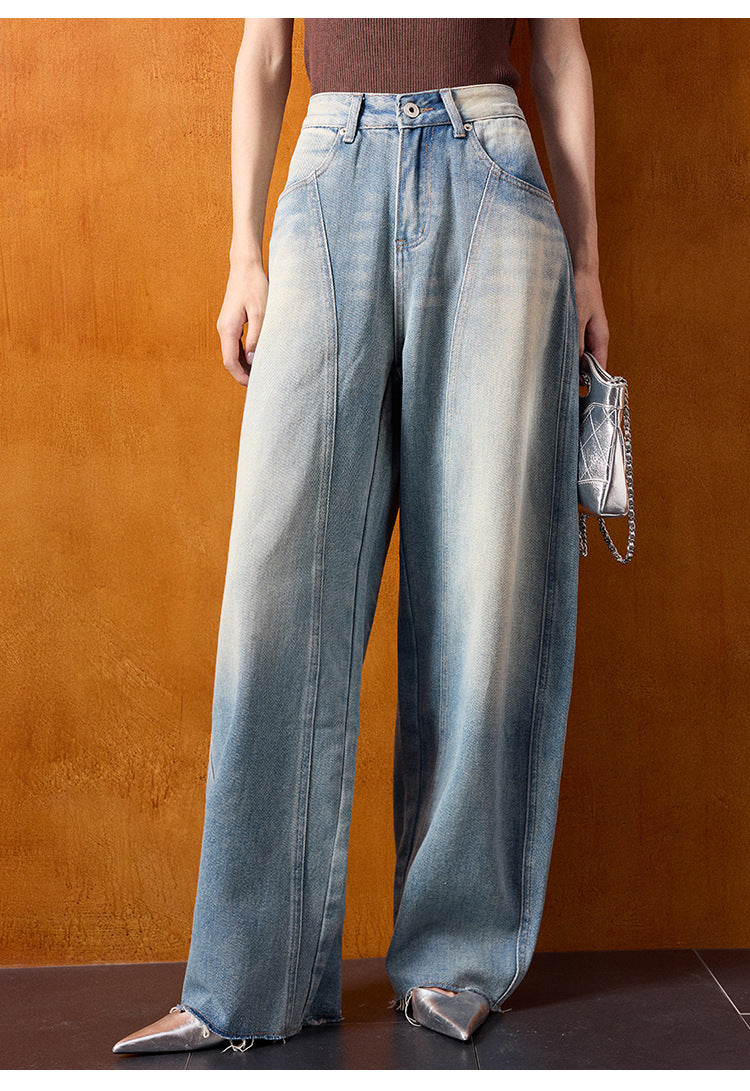 Yüksek Bel Geniş Paça Retro Denim Pantolon