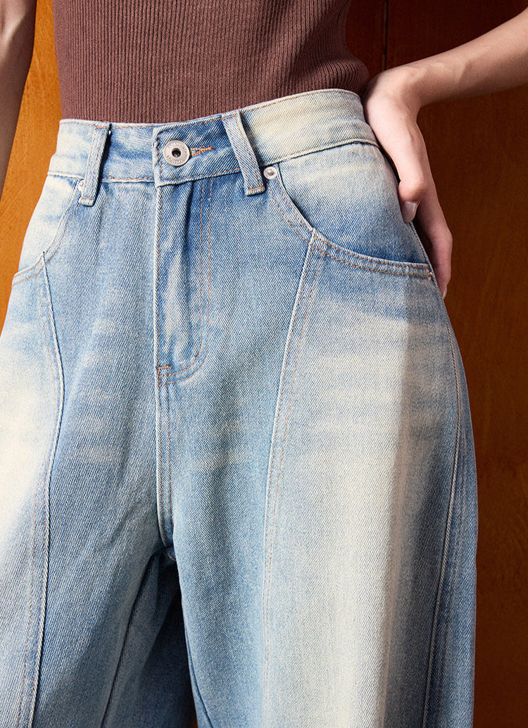 Yüksek Bel Geniş Paça Retro Denim Pantolon