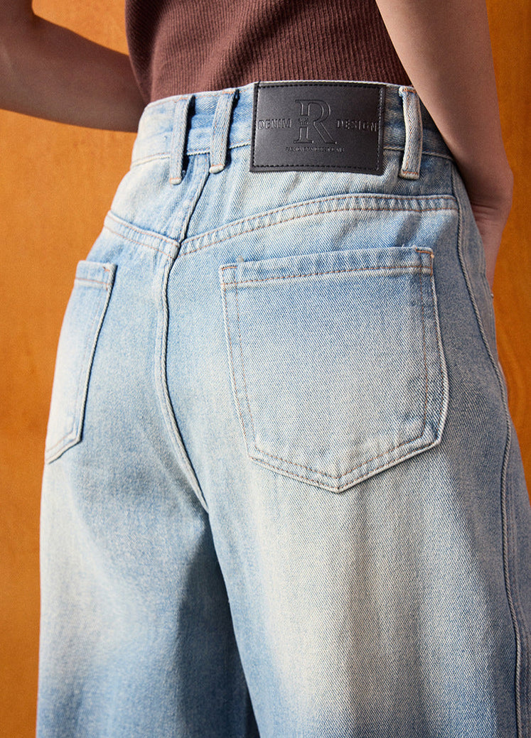 Yüksek Bel Geniş Paça Retro Denim Pantolon