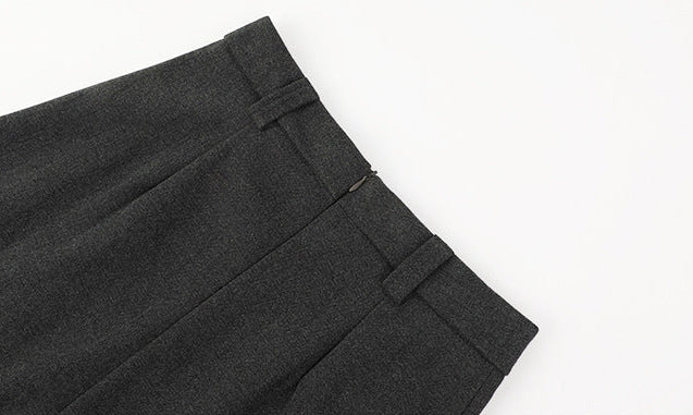 Gri Önden Pileli Yüksek Bel Kolej Midi Etek