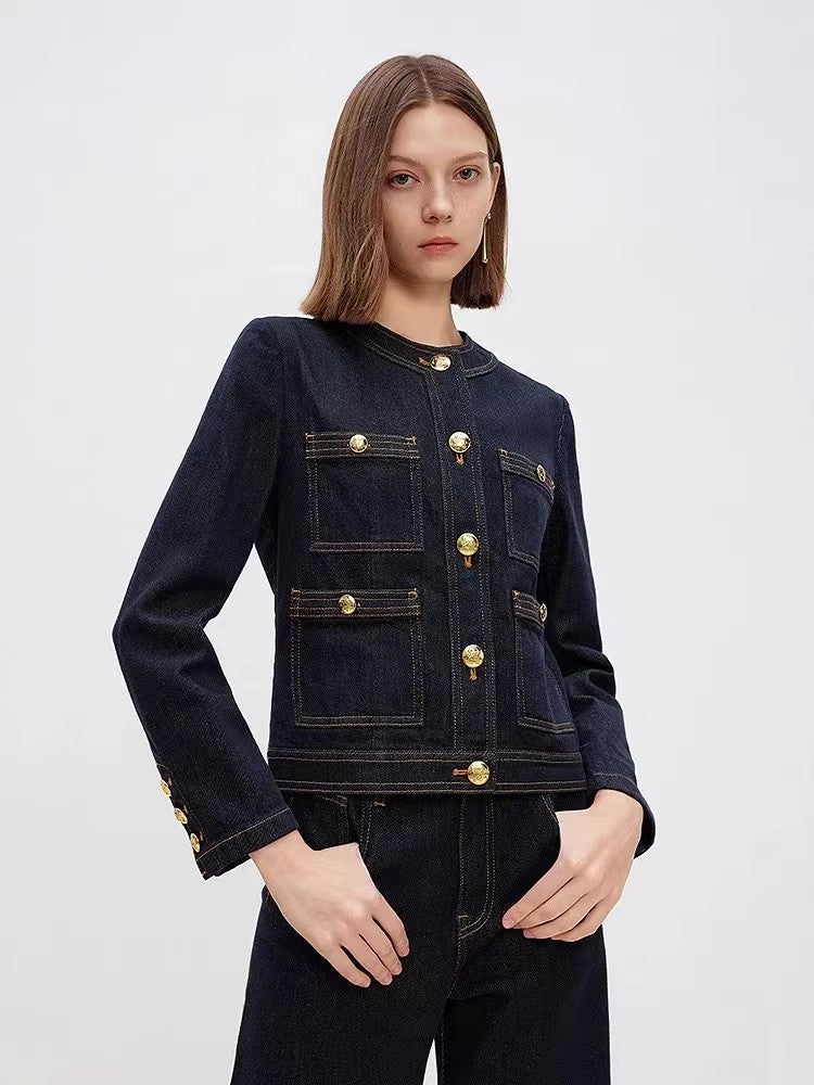 Lacivert Kısa Denim Ceket