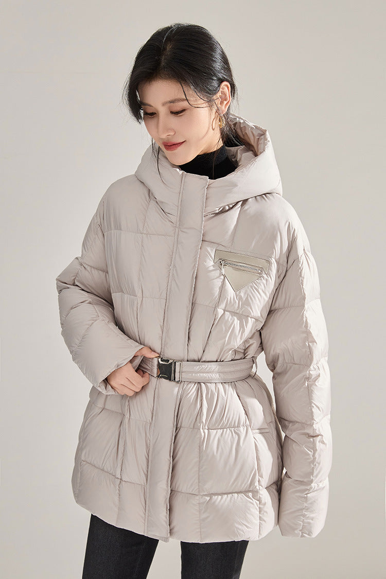 90% Beyaz Kaz Tüyü Kapüşonlu Şişme Mont