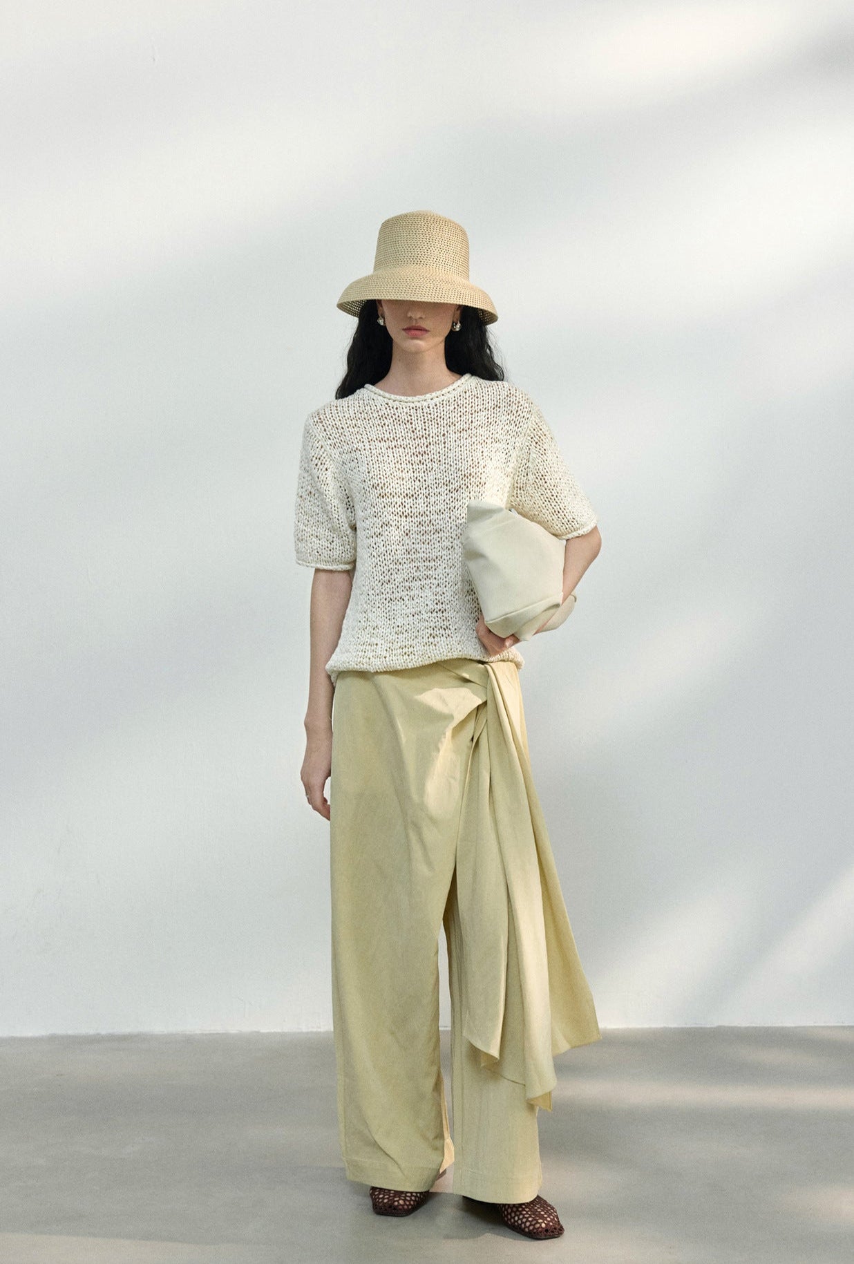 Tencel Kumaş Bağcıklı Kırışmaz Geniş Paça Rahat Pantolon