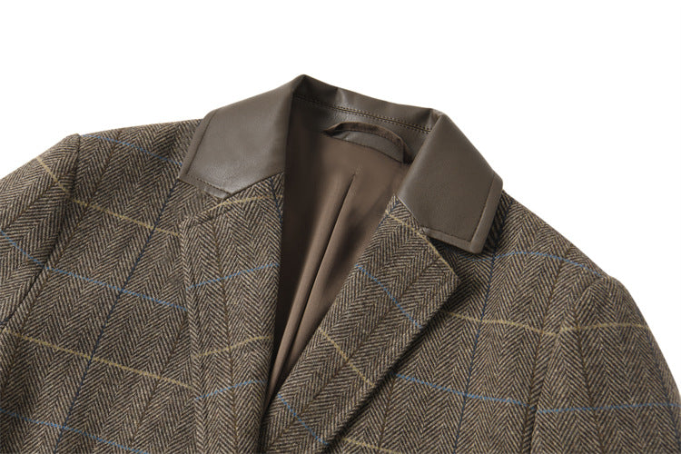 Kahve Ekoseli Yün Karışımlı Oversize Blazer