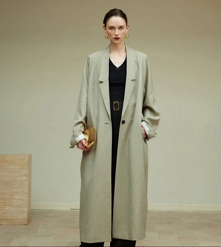 Lüks Yün Dokulu Oversize Uzun Blazer Ceket