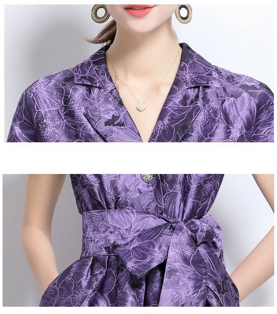 Jakarlı Desenli Büyük Etek Uçuşlu Zarif Davet Elbisesi