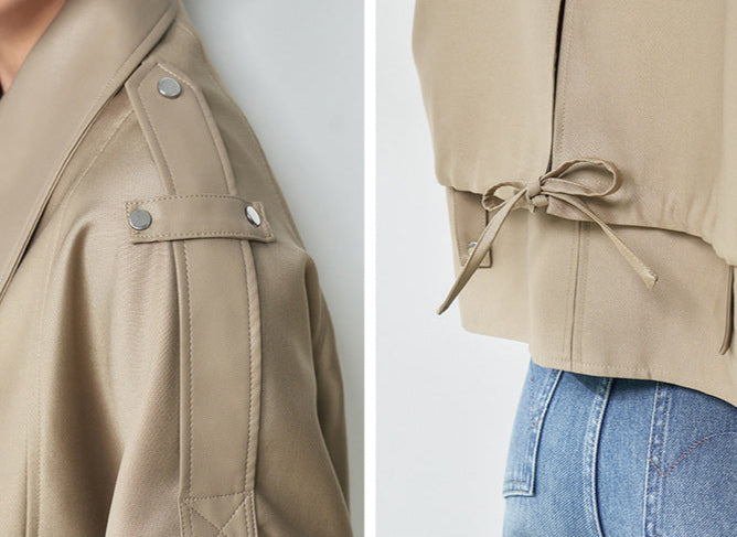 Western Stil Düğmeli Oversize Kısa Deri Ceket