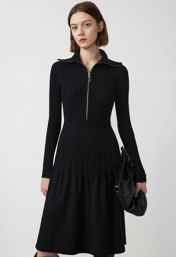 Yaka Detaylı Slim Fit Triko Elbise