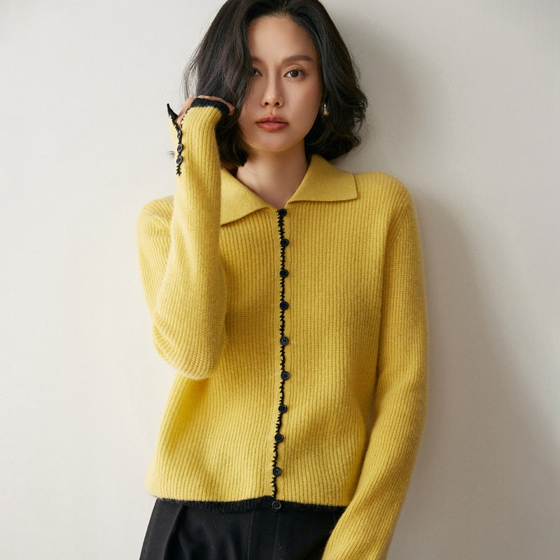 Renk Bloklu Chanel Stil Kaşmir Hırka