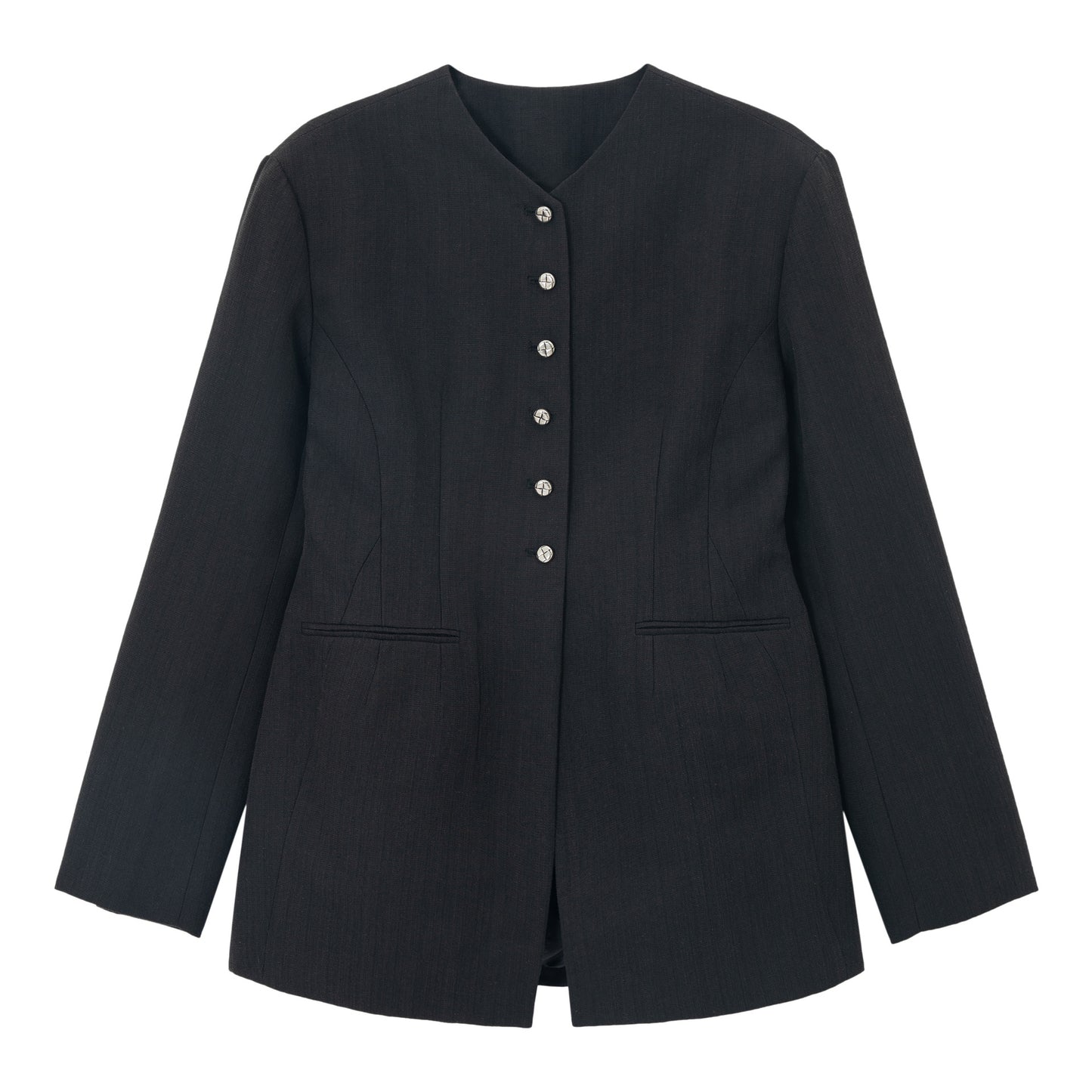 Minimalist Yakasız Bel Detaylı Blazer Ceket