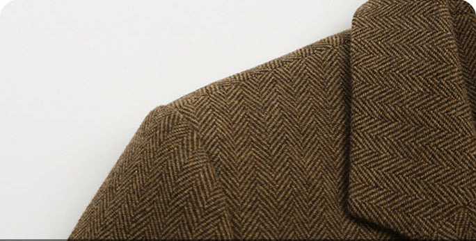 “Old Money” Tarzı Klasik Houndstooth Desenli Uzun Yün Kaban