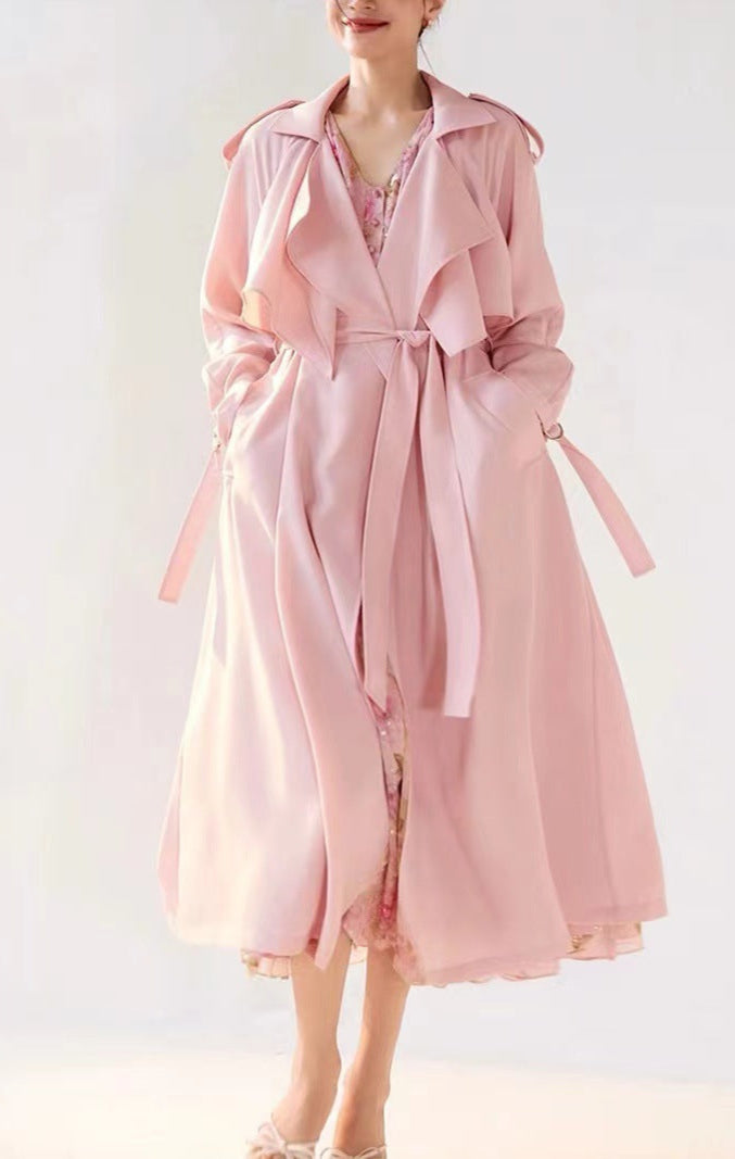 Pastel Pembe Incecik Dökümlü Trençkot