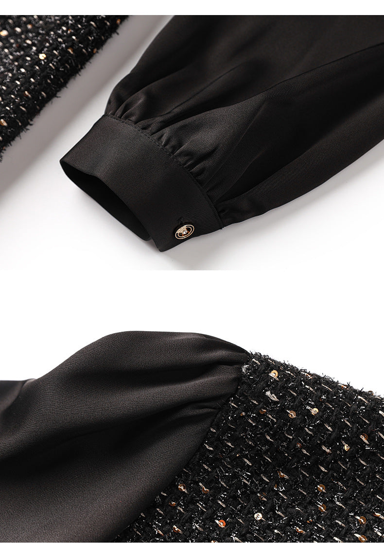 Zarif Dokulu Chanel Esintili Midi Elbise