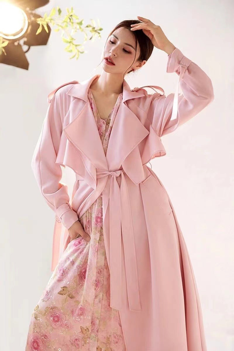 Pastel Pembe Incecik Dökümlü Trençkot