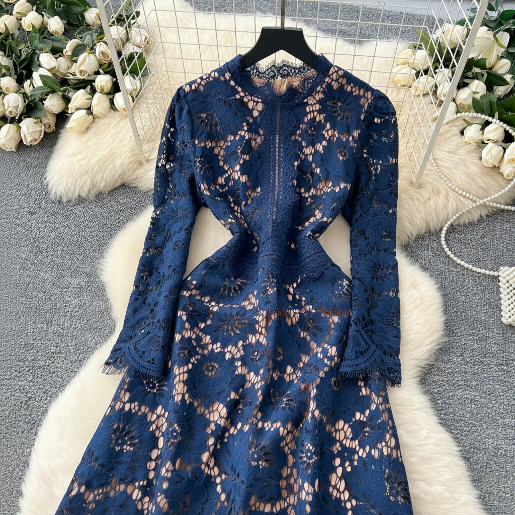 Paris Stil Shadow Dantel Elbise