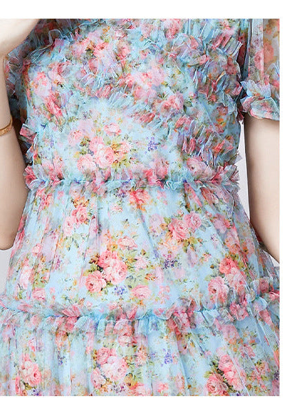 Zarif Çiçek İşlemeli Tül Elbise