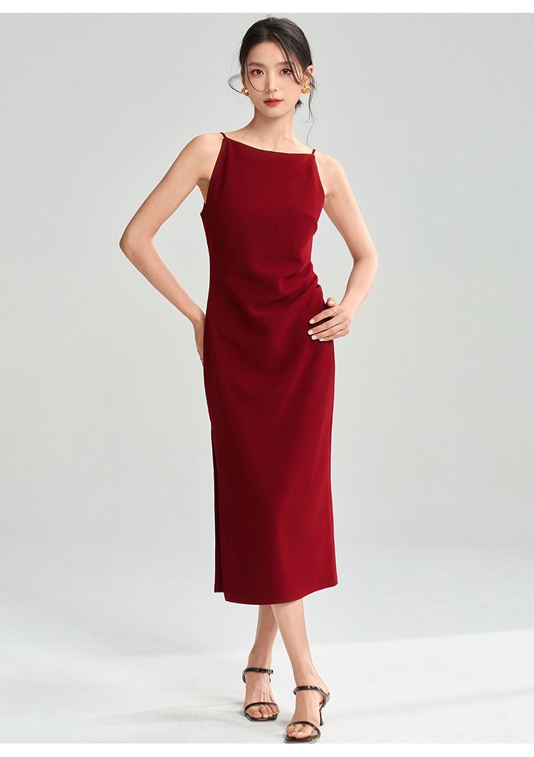 Düz Kırmızı Skinny Midi Elbise