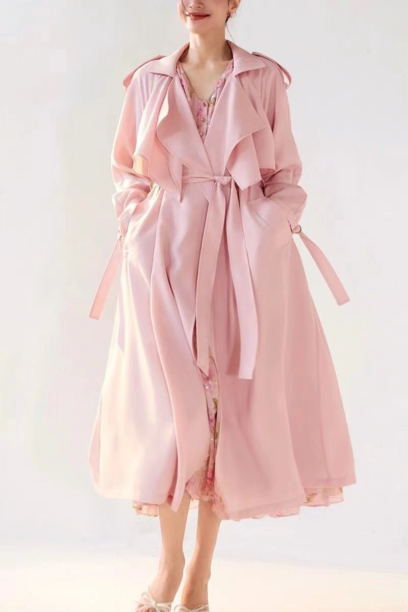 Pastel Pembe Incecik Dökümlü Trençkot