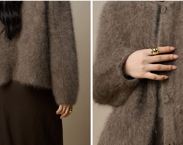 Lüks Yün Karışımlı Yuvarlak Yaka Kısa Ceket