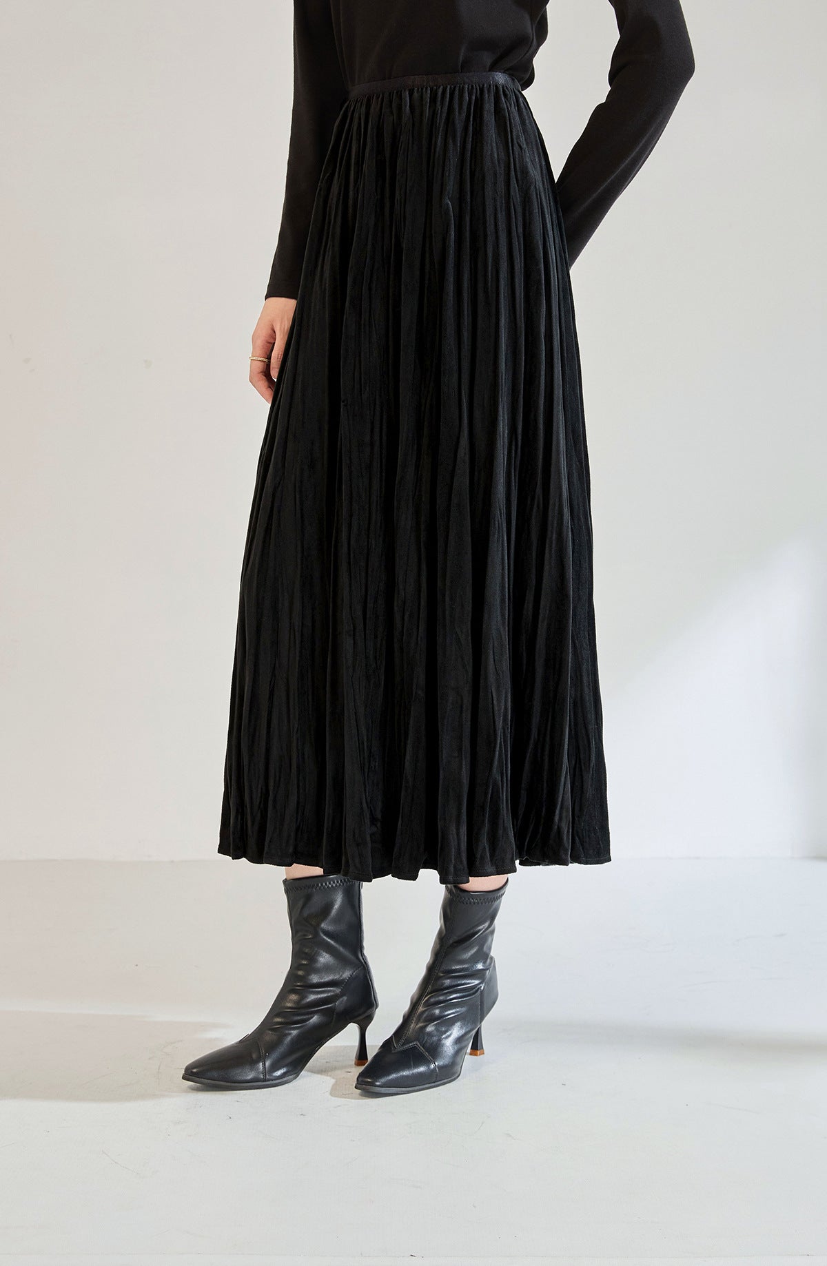 Kadife Pileli A-Kesim Uzun Etek