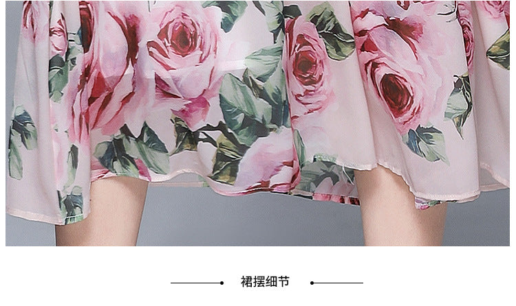 Bağcıklı Yaka Çiçek Desenli Uzun Elbise