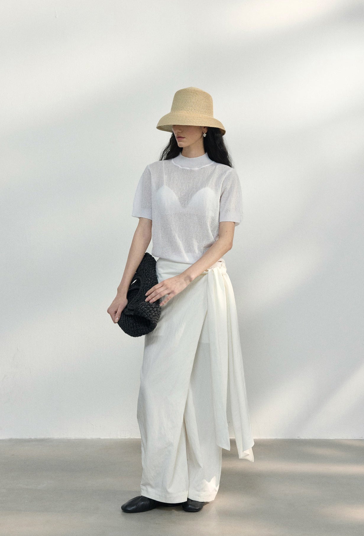 Tencel Kumaş Bağcıklı Kırışmaz Geniş Paça Rahat Pantolon