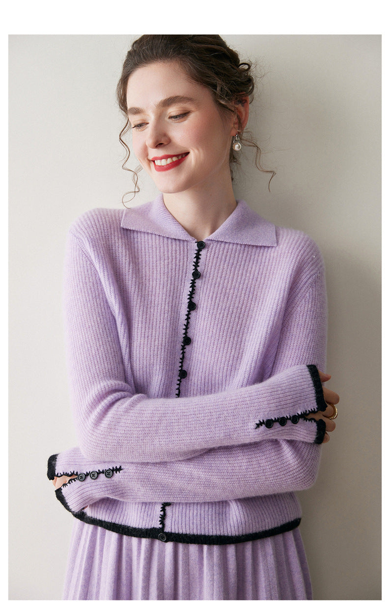 Renk Bloklu Chanel Stil Kaşmir Hırka