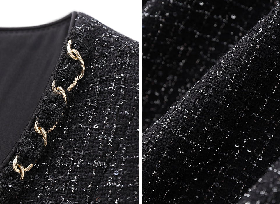 Sim Dokulu Fransız Şıklığı Kolsuz Midi Elbise