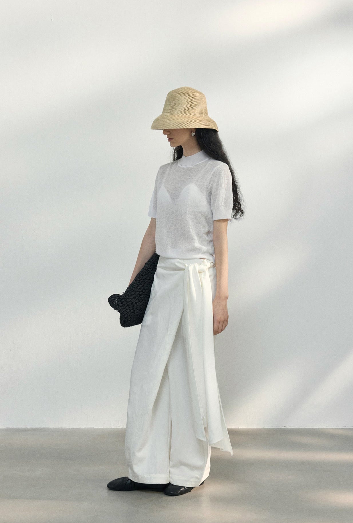Tencel Kumaş Bağcıklı Kırışmaz Geniş Paça Rahat Pantolon