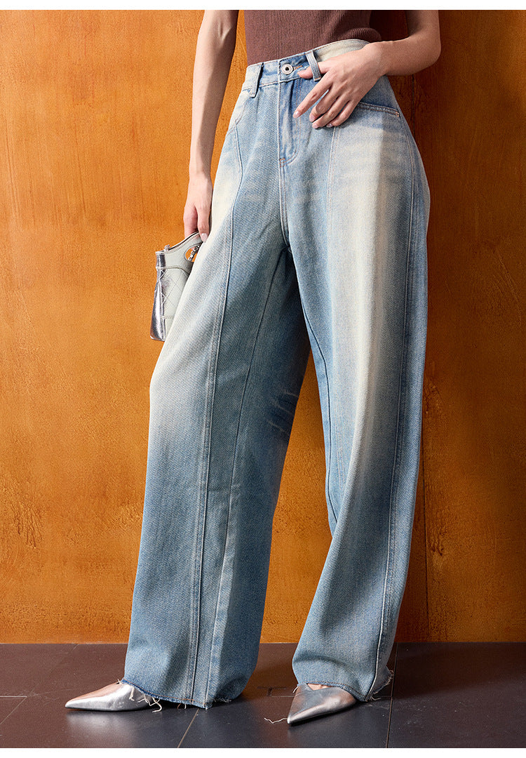 Yüksek Bel Geniş Paça Retro Denim Pantolon
