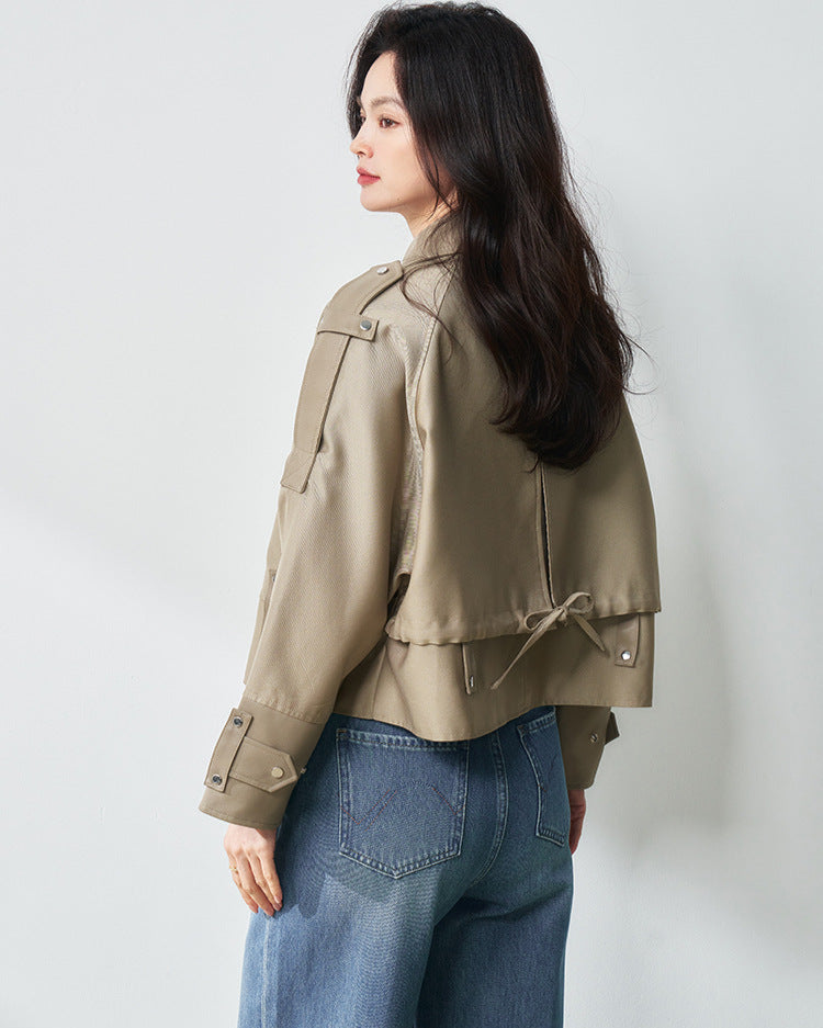 Western Stil Düğmeli Oversize Kısa Deri Ceket