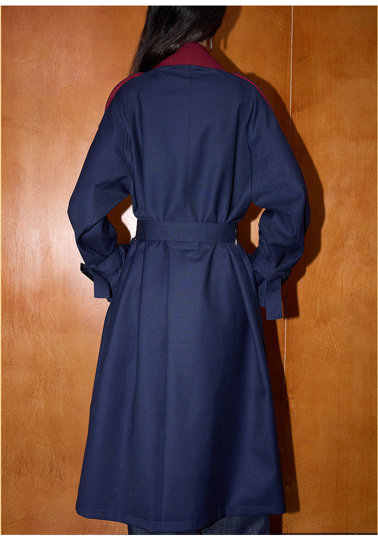 Kontrast Detaylı Retro Tarz Orta Boy Loose Trençkot