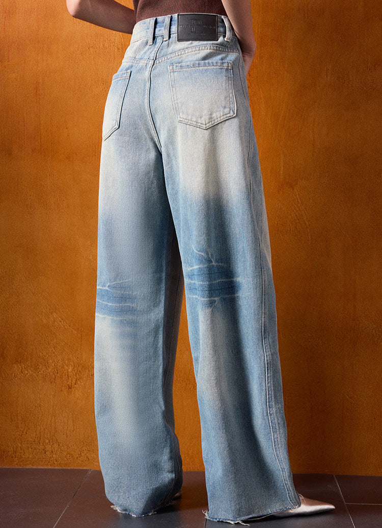 Yüksek Bel Geniş Paça Retro Denim Pantolon