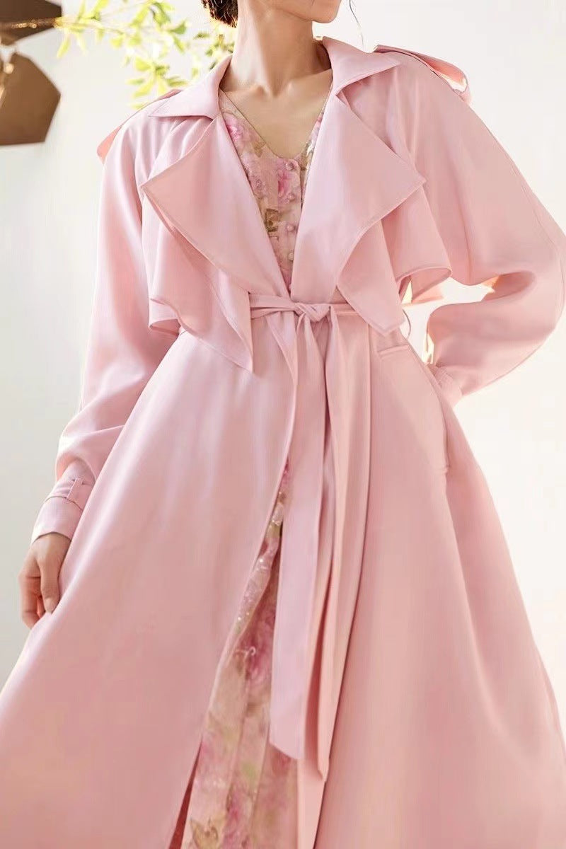 Pastel Pembe Incecik Dökümlü Trençkot