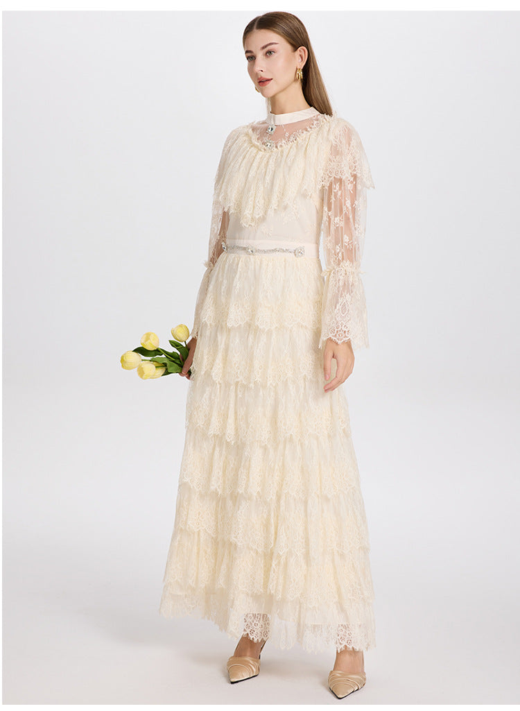 Fransız Zarafeti Tül Katmanlı Kristal Prenses Elbise