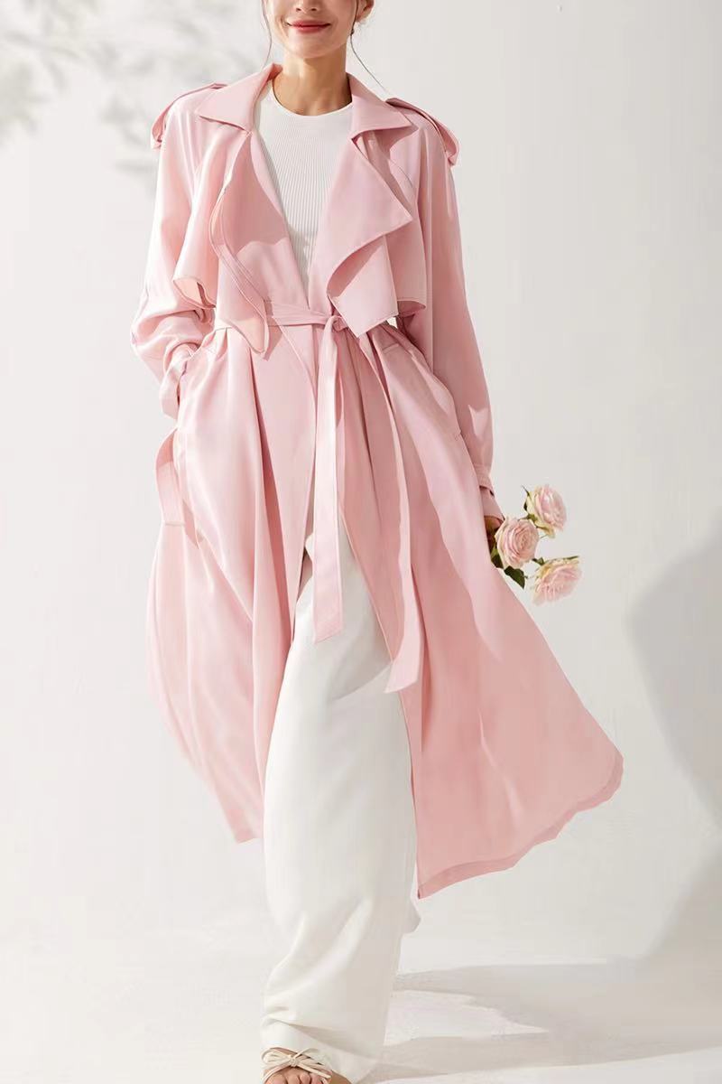 Pastel Pembe Incecik Dökümlü Trençkot