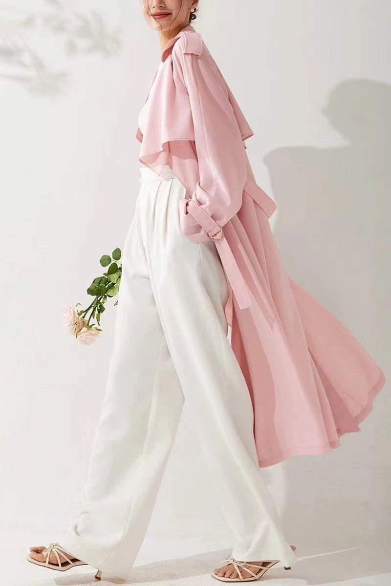 Pastel Pembe Incecik Dökümlü Trençkot