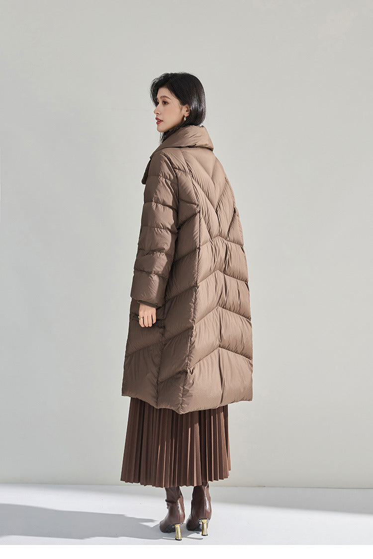 Minimalist Oversize Tasarım Deri Düğmeli Kaz Tüyü Şişme Mont