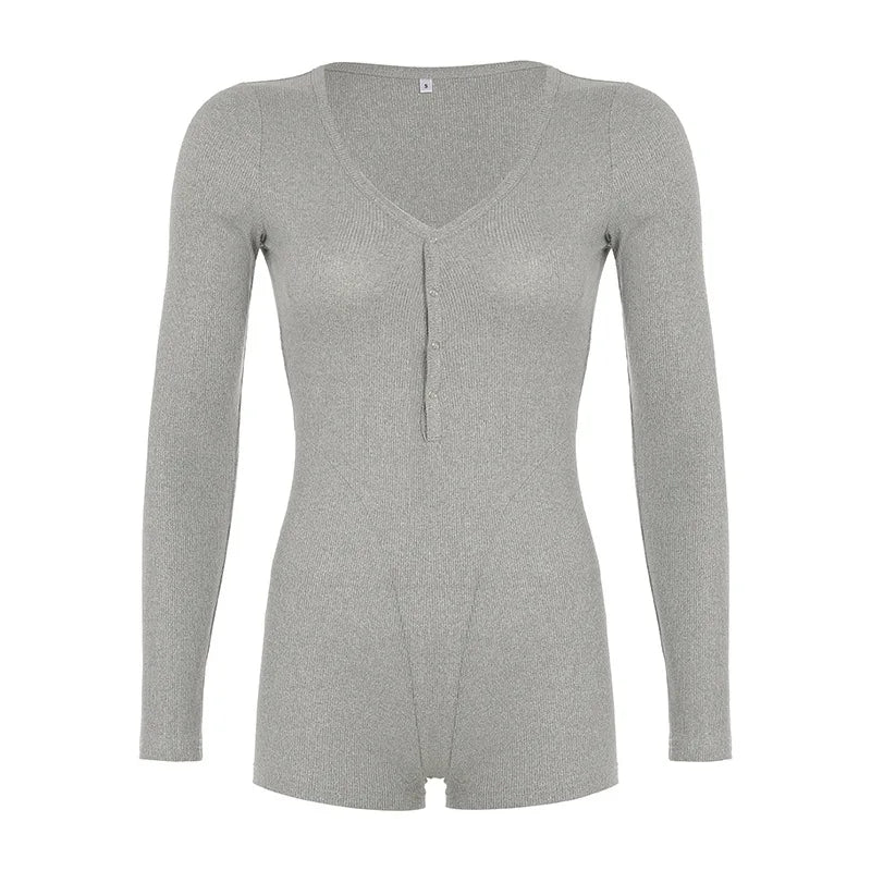Yeni Tek Sıra Düğmeli V Yaka Vücuda Oturan Yırtmaç Tasarımlı Bodysuit