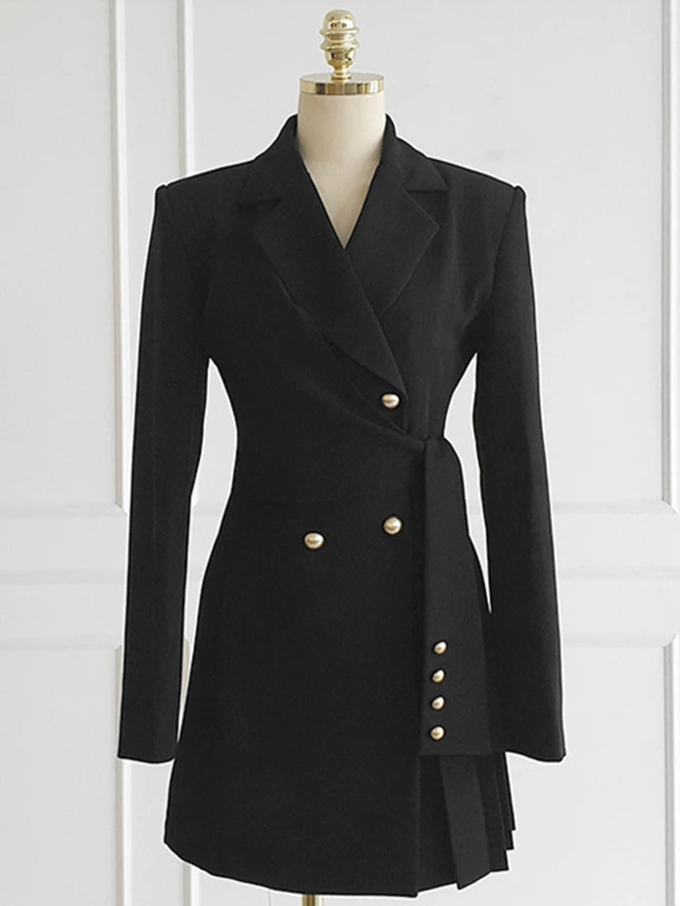 Düğmeli Kemerli Kısa Blazer Elbise