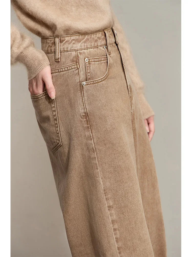 Casual Pamuklu Denim Retro Geniş Paça Bol Kesim Pantolon