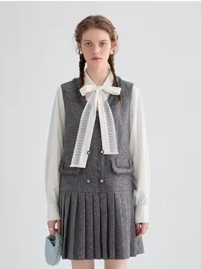 Rahat Preppy V-Yaka Pileli Midi Elbise