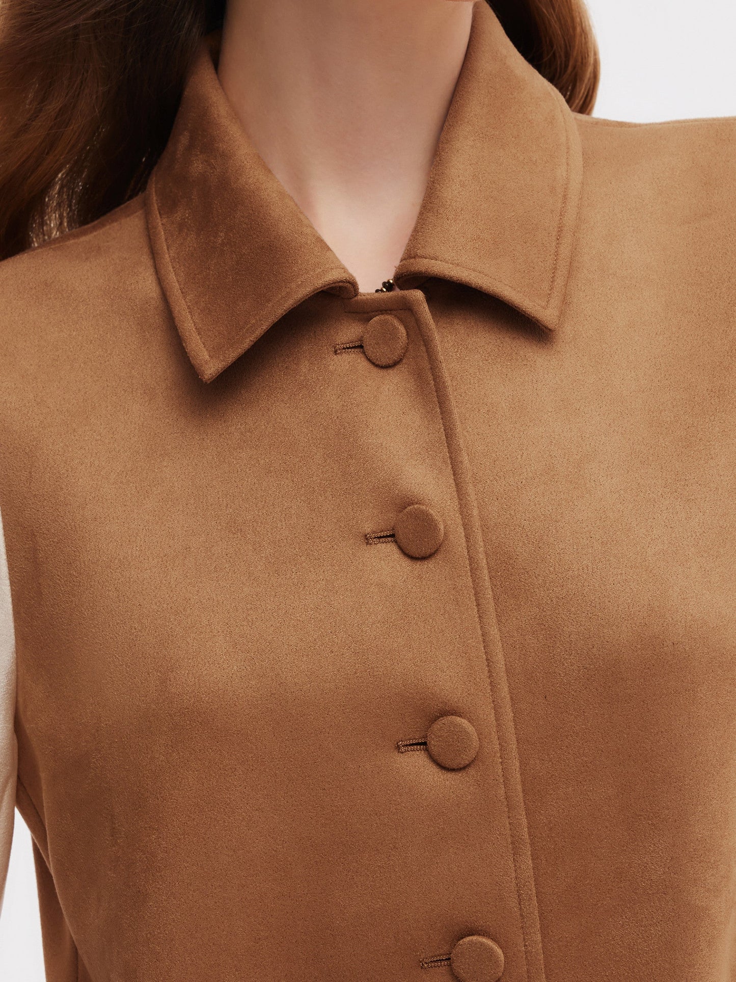 Kahve Suede Dantel Splicing Elbise