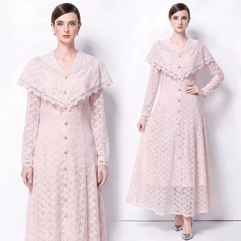Vivienne İşlemeli Dantel Maxi Elbise