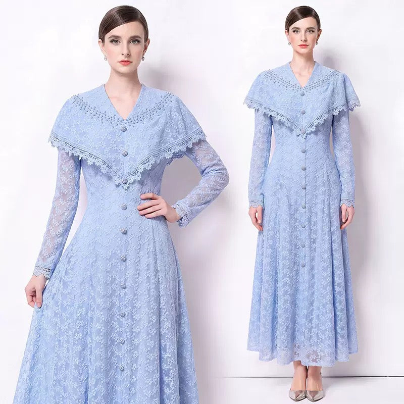 Vivienne İşlemeli Dantel Maxi Elbise
