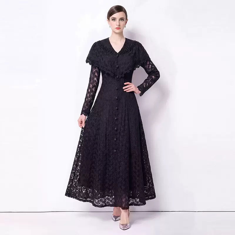 Vivienne İşlemeli Dantel Maxi Elbise