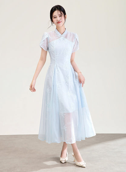 Celeste Nakışlı Tencel Midi Elbise