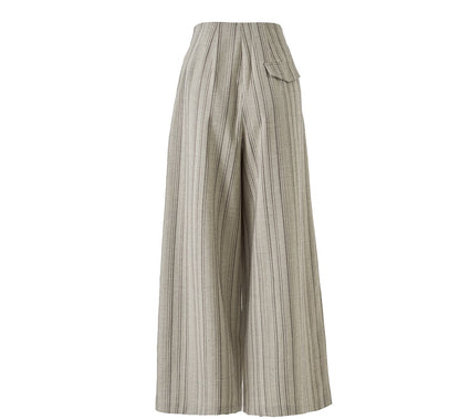 Maren Tencel Çizgili Bol Paça Pantolon
